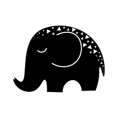 Modern symbol of the elephant with jewelry, stylized drawing, hand drawn, engraving.のイラスト素材