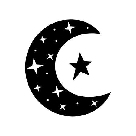 Vector moon in boho style and black and white color isolated on white background. Hand drawn astrology symbol.のイラスト素材
