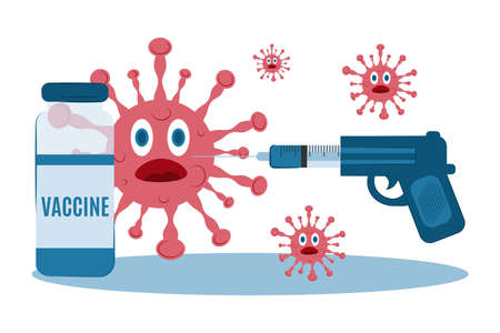 Vaccination against disease. Fight the epidemic with the vaccine jab. Inoculation from illness, health care and protection. Vector illustration.のイラスト素材