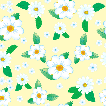 Flowers with leaves in vector, pattern from white color, floral wallpaperのイラスト素材