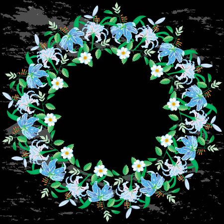 Vector Lily floral botanical flower. Wild spring leaf wildflower isolated.flowers in frame.Round Pattern Mandalaのイラスト素材