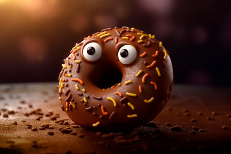 Cute chocolate donut with eyes. Generative AI.の素材