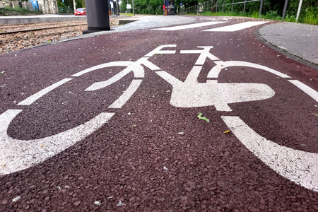 Bike path. Road markings on bicycle lane. Traffic Laws.の写真素材