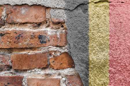 Flag Kingdom of Belgium on brick wall. National Belgian Festival.の写真素材