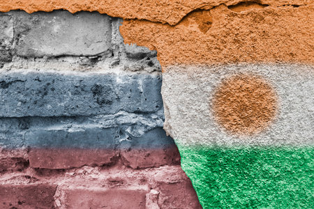 Russian and Nigerian flag. Street art.の写真素材