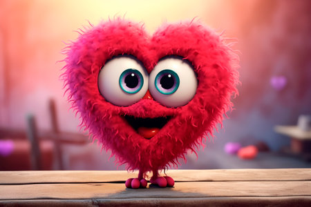 Sweet heart. Cartoon heart with big eyes and smile. Concept of love, valentine's day, date, wedding. Romantic image for online store, blog, showcase, advertising.の素材