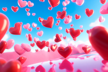Flying valentines hearts. Romantic Hearts Background: Love, Wedding, Valentine's Day.の素材