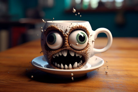 Crazy morning. Cup of coffee. Concept of fatigue, depression, stress. Wake up. Late, difficult start to the day.の素材