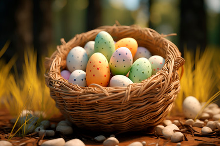Easter basket with eggs.の素材