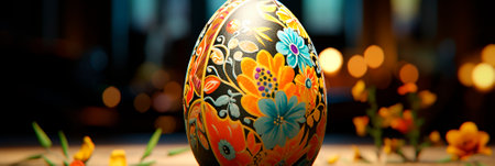 Banner with Easter egg with flowers. Perfect Happy Easter card. Header for website, blog, poster.の素材