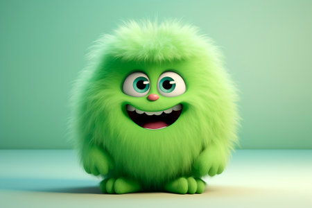 Cute green character on a light background.の素材