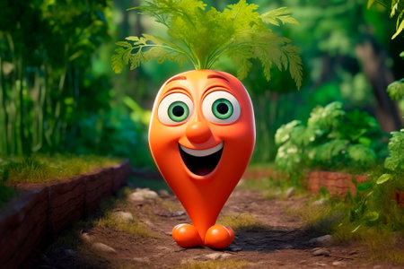 Carrot. Ripe orange carrots on the farm. International Carrot Day. Vegetable character for children's book, game, cover, packaging. Vitamin A. Healthy eating, Organic food.の素材