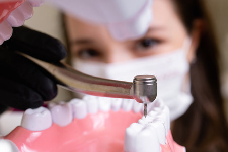 beautiful woman doctor with dental equipment in dentistryの写真素材