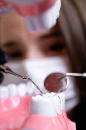 beautiful woman doctor with dental equipment in dentistryの写真素材