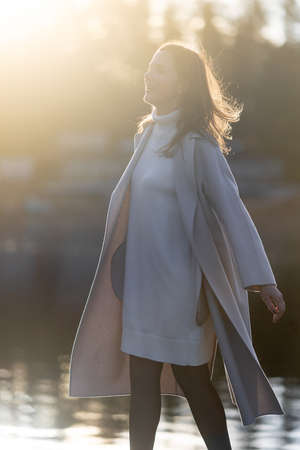 portrait of a beautiful woman on a frosty dayの写真素材