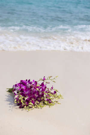 Beautiful bridal bouquet on Maldives beachの写真素材