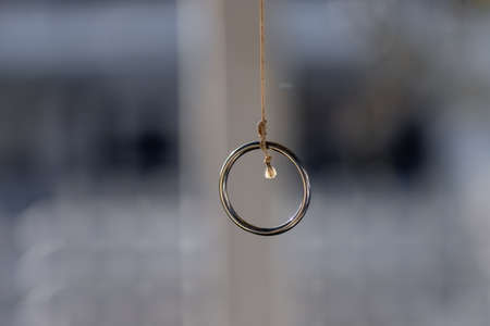 Gymnastics Rings isolated on grey backgroundの写真素材