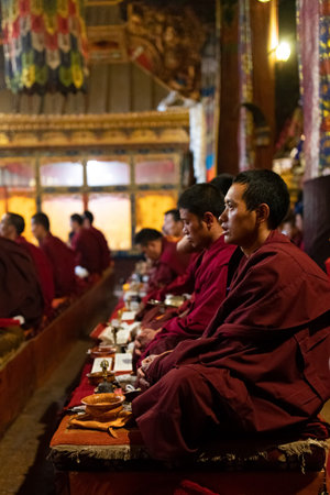 Monks at the Buddhist monastery in Tibet, 8-2019