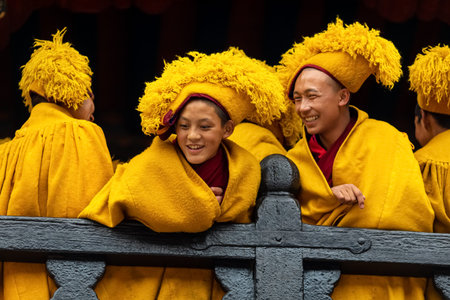 Monks at the Buddhist monastery in Tibet, 8-2019