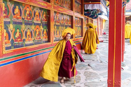 Monks at the Buddhist monastery in Tibet, 8-2019