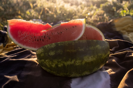 Tasty sliced watermelon outdoors summer mood picnic