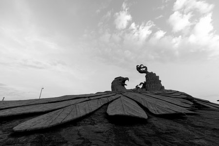 KOLLAM, KERALA, INDIA - JANUARY 07, 2021: Sculpture of Jatayu, a divine bird from Ramayana, in Jatayu Earths Center located in Chadayamangalam.のeditorial素材