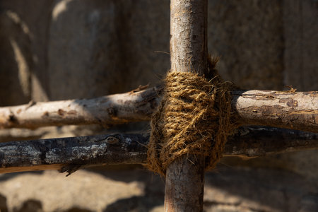 Bamboo fence was built as a rope tied to a bamboo fence.の写真素材