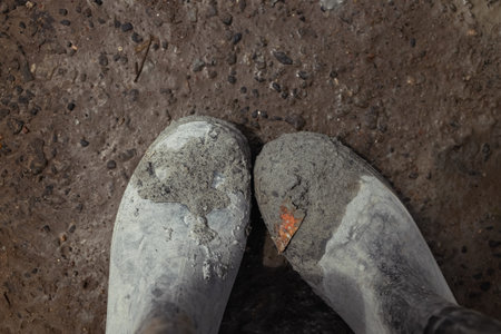 hard work shoes in Dubai street construction worker Conceptual shooting of shoes