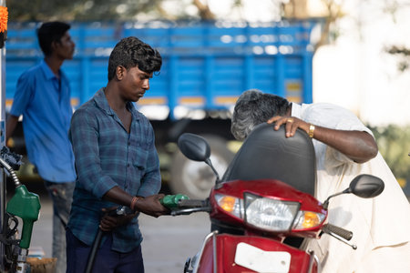January 11, 2023, in Kochi, India: Man fills up his motorcycle at a gas station as fuel prices...
