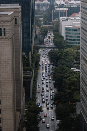 Singapore. 29th of July 2022. Singapore traffic around the city centre. Traffic signs and road...