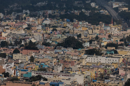 Overall view of the Annamalaiyar temple from the Arunchalahill sacred mountain hiking on a summer...
