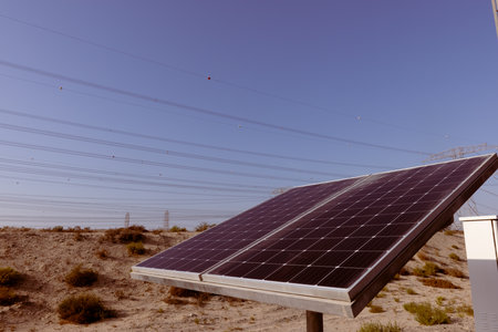 Solar panel, photovoltaic, alternative electricity source - concept of sustainable resourcesの写真素材