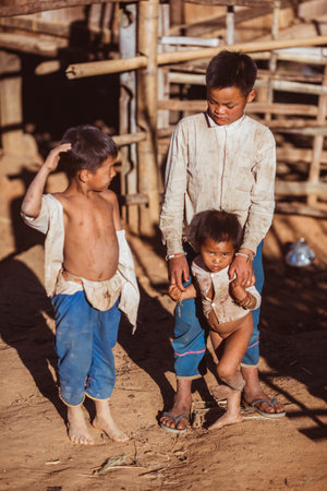 Myanmar, February 18, 2021: Tribes living in isolated areas of Myanmar.のeditorial素材