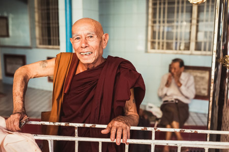 Myanmar, February 18, 2021: A Buddhist monk in Myanmar.のeditorial素材