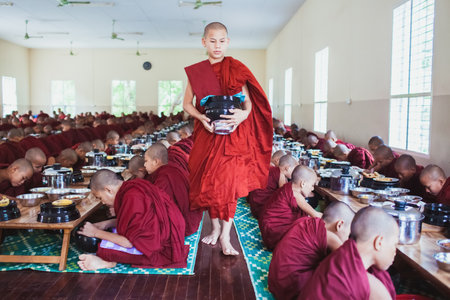 Myanmar, February 18, 2021: A Buddhist monk in Myanmar.のeditorial素材