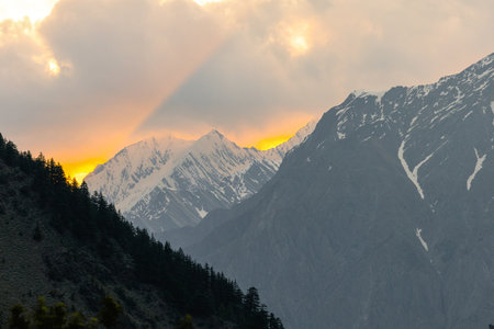 Mountain range at sunset Himalayasの写真素材