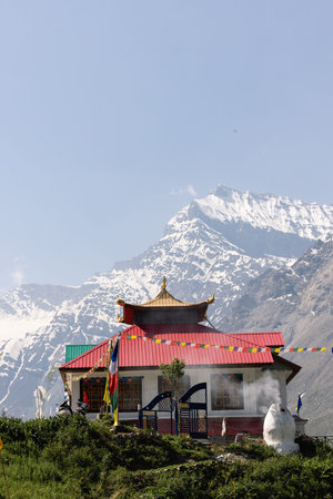 majestic Sissu Monastery in Lahaul valley in Himachal Pradesh, India.の写真素材