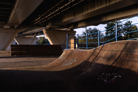 Light and shadow on the path of the skate park.の写真素材
