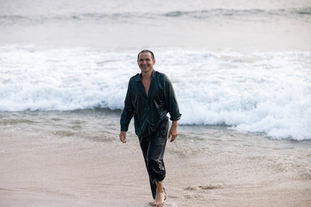 A man is swimming in the ocean.の写真素材