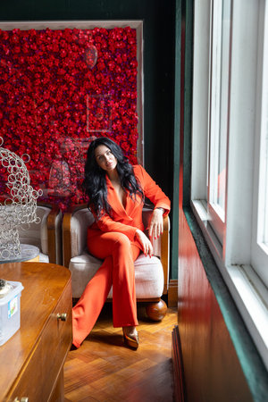 Singapore, Mandala Club, September 4, 2024:photoshoot featuring a beautiful Caucasian girl with black hair and fair skinのeditorial素材