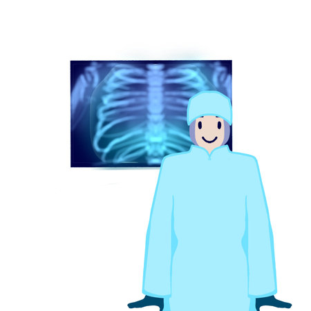 Smiling medical doctor illustration with chest xray background for healthcare