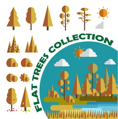 Set. Trees and bushes. Flat, games, app. Vector illustration. Isolated.のイラスト素材