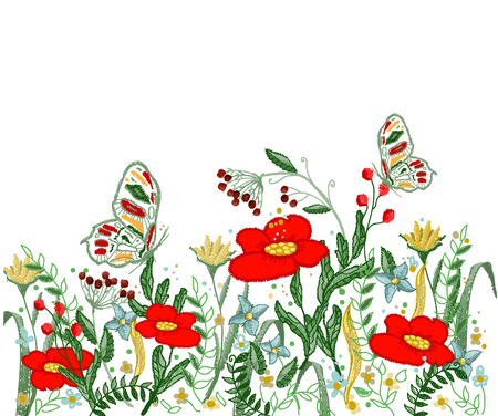flowers embroidery vector for textile design elementsのイラスト素材