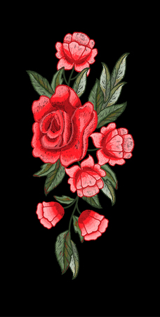 beautiful rose flowers embroidery vector for textile designのイラスト素材