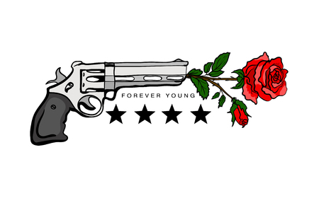 Print for T-shirts with guns and roses. Vector illustration.のイラスト素材