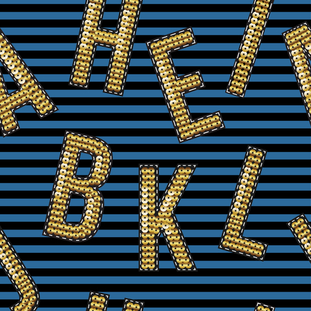Golden font embroidered sequins to create labels for printsのイラスト素材