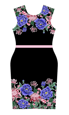 Vector dress design with chrysanthemum and lacing. An example of the pattern of the dress mock up.のイラスト素材