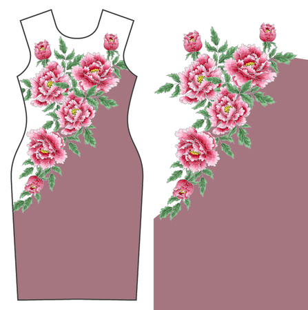 Vector dress design with chrysanthemum and lacing. An example of the pattern of the dress mock up.のイラスト素材