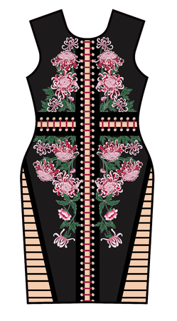 Vector dress design with chrysanthemum and lacing. An example of the pattern of the dress mock up.のイラスト素材