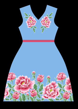 Vector dress design with chrysanthemum and lacing. An example of the pattern of the dress mock up.のイラスト素材